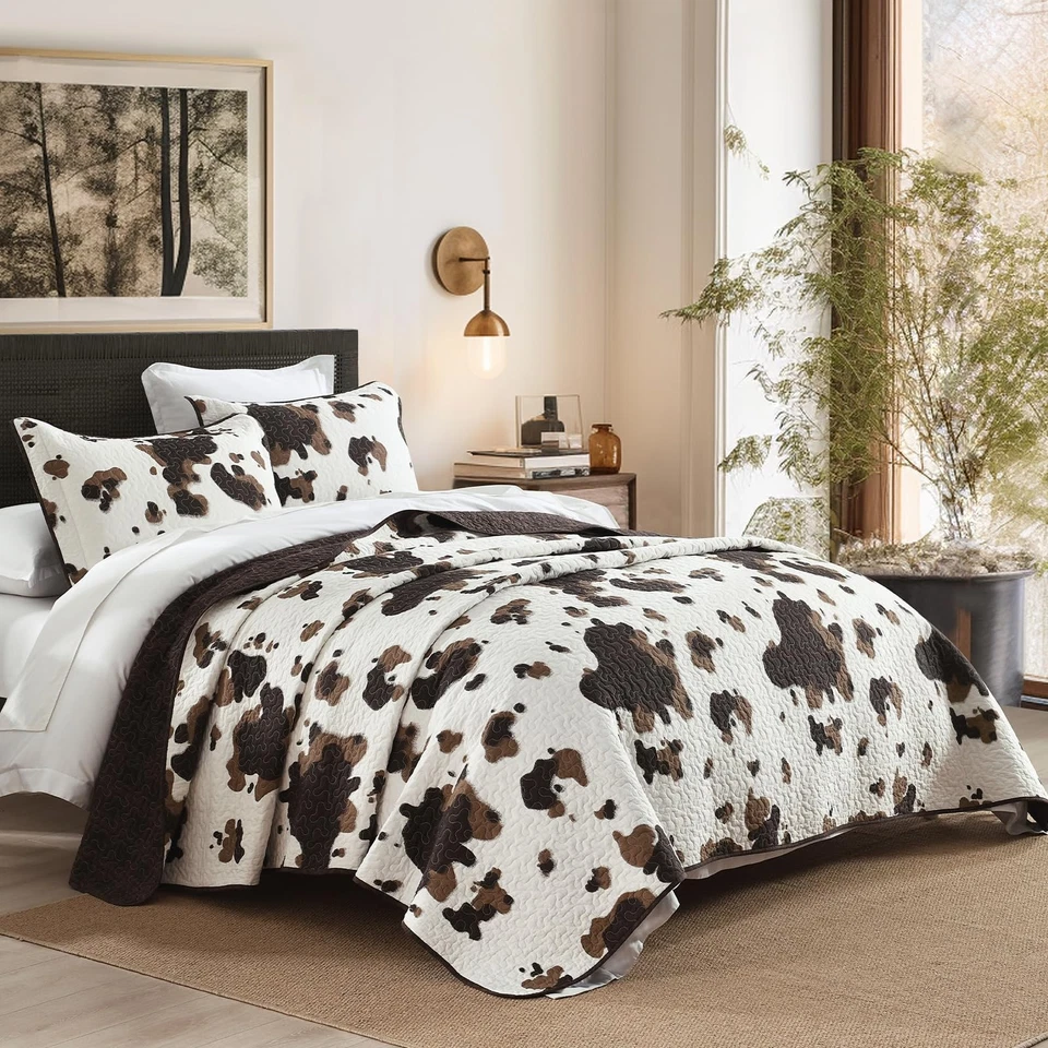 Edredón de vaca tamaño queen - Juego de edredón de cuero de vaca occidental 100 % algodón ropa de cama Be... Foto 2 de 4