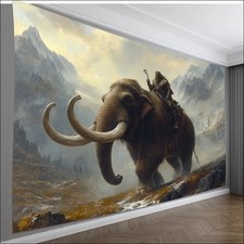 Hintergrund mit einem Mann auf einem Mammut im Ölmalstil für Feste