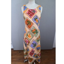 Paper Heart Maxi Dress XL Peach Postage Stamp Print Linen Blend Sleeveless Women