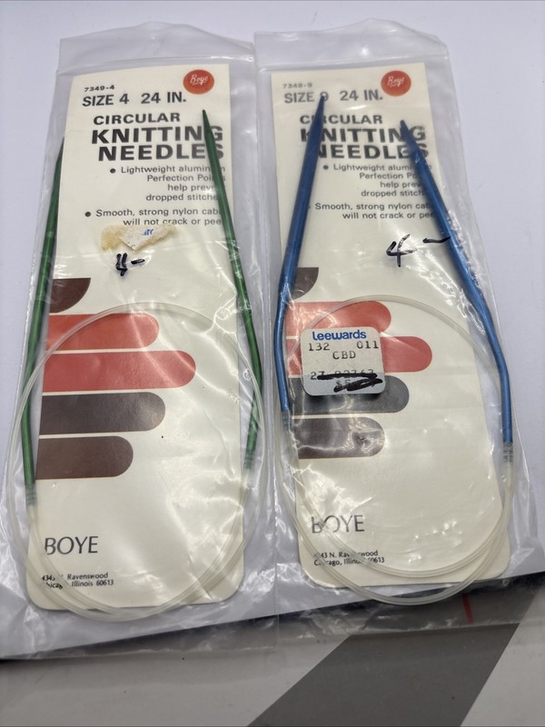 2 Boye vintage 29-Inch Size 4&9 Aluminum Circular Knitting Needles Nylon Cable