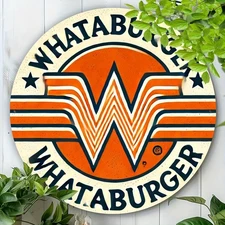 Whataburger Vintage 8x8" Round Aluminum Sign - Durable Tin Metal Signs