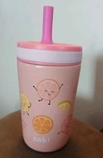 Zak Designs 12 fl oz Stainless Steel Vacuum Insulated W/ Straw Pink Fruit