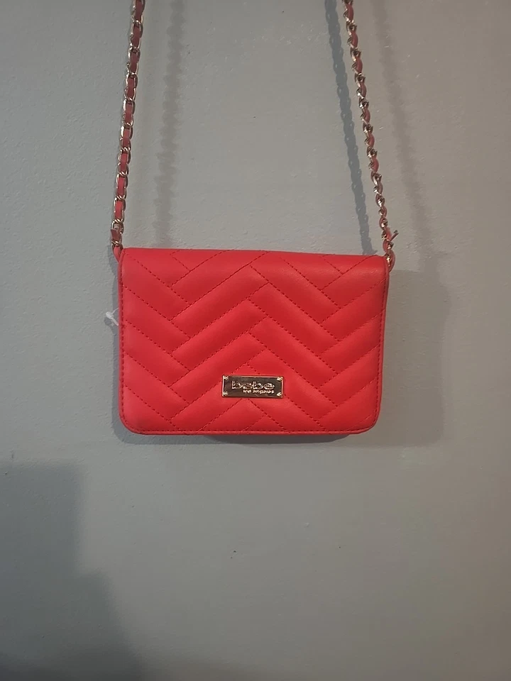 Bebe Sophia Quilted Vegan Leather Crossbody  Purse W/Chain Strap Cherry Red New - Image 2 of 4