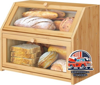 Panera de esquina de madera de bambú para encimera de cocina, gran capacidad, US
