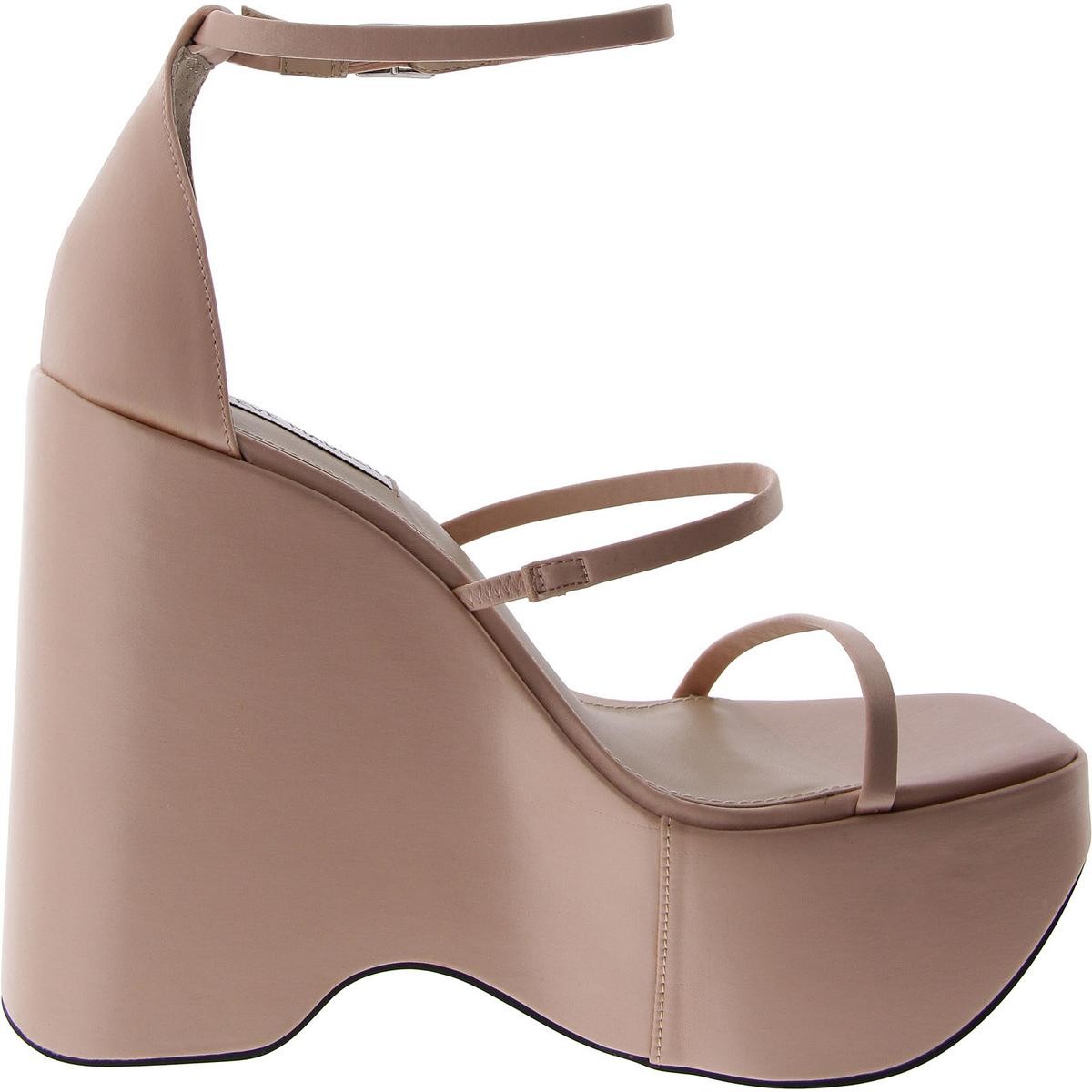 Steve Madden Womens Varia Satin Strappy Buckle Wedge Heels