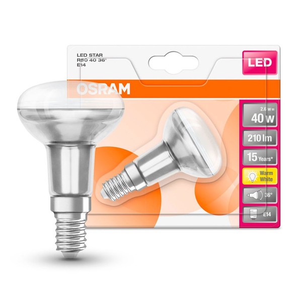 Osram Led Glas Reflektor R50 2,6W = 40W E14 Klar 210Lm 827 Warmweiß 2700K 36°-image