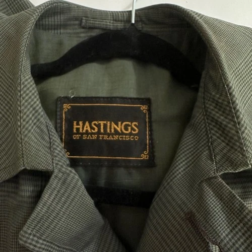 VTG Hastings Mens Mac Coat 40 M Olive Gray Glen Plaid Trench Overcoat Heritage image 7