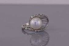 Sterling Silver Nestled White Pearl Cubic Zirconia Rimmed Band Ring 925 Sz: 8