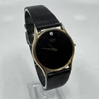 Vintage Pulsar by SEIKO Watch Black Dial w/ diamond Gold Tone Black Leather Band