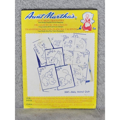 Aunt Martha's Hot Iron Transfers 3047 Baby Animal Quilt Embroidery Patterns