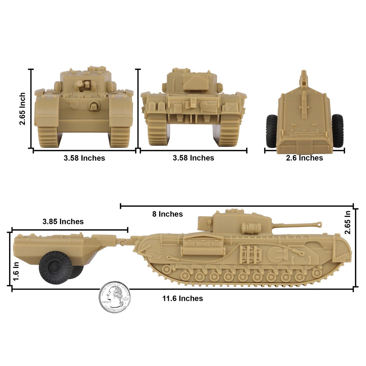 BMC CTS WW2 British Churchill Crocodile Plastic Tank TAN Classic