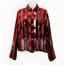 Coldwater Creek Velvet Patchwork Jacket Womens Large Red Artsy Sequin Boho