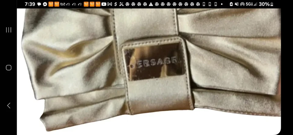 VERSACE Parfums Clutch Handbag Gold Faux Leather Wedding Formal Evening Purse - Image 2 of 4