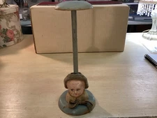 Vintage Doll Head Hat Stand Blue Felt 9” 