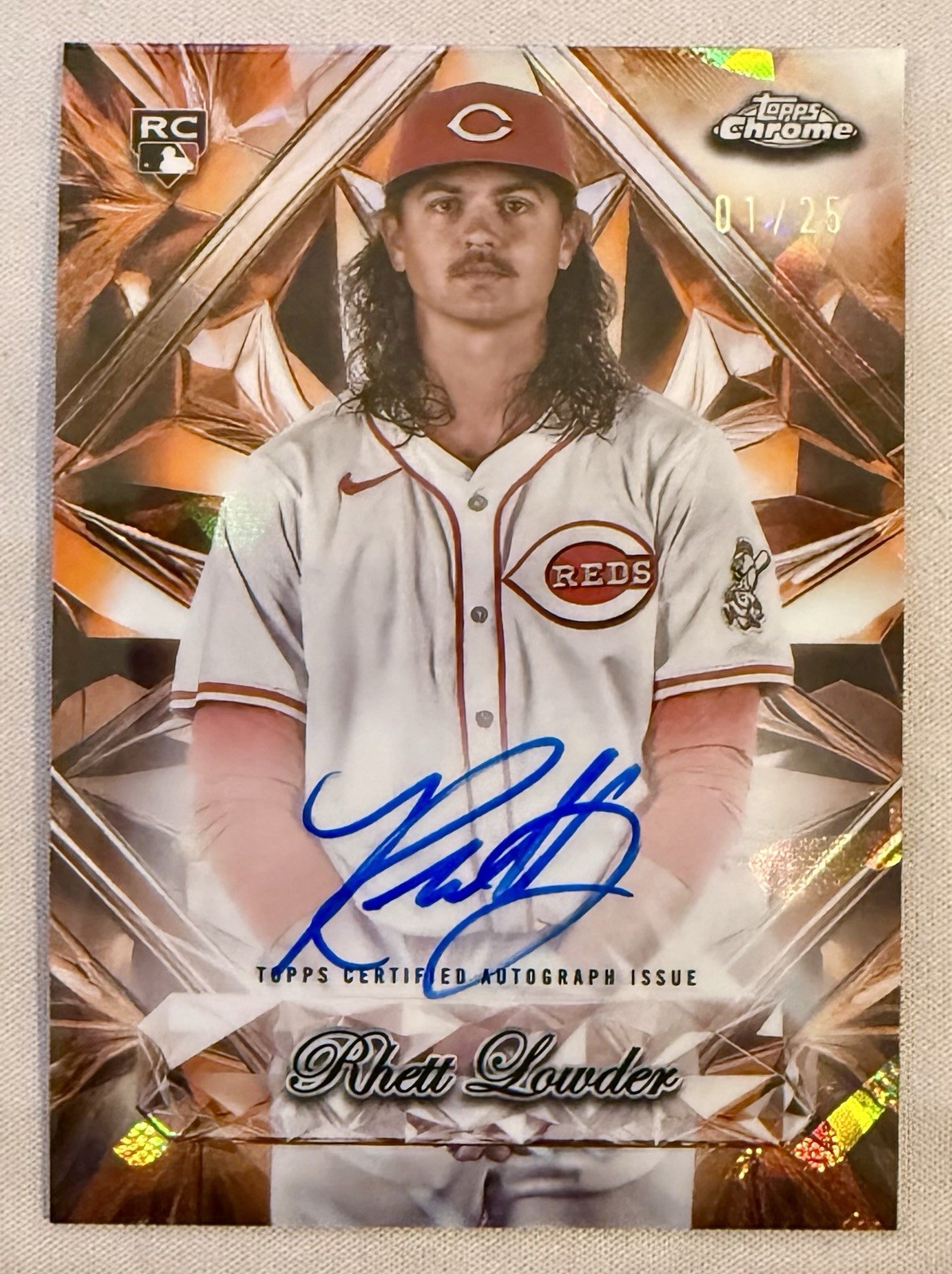 Rhett Lowder 2025 Topps Chrome Sapphire Selections Orange Auto 01/25 Reds Rookie