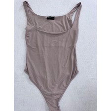 PrettyLittleThing Womens Taupe Square Neck Tank Bodysuit Size 10 Slim Stretch