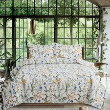 3-Piece Quilt Set King Size Floral Bedding Reversible Bedspread Coverlet Flor