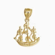 New 14k Gold Pirate Ship Pendant