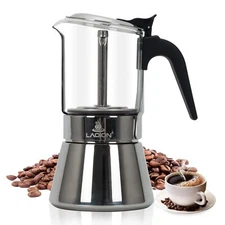 Stovetop Espresso Maker and Coffee Maker Classic Moka Pot Crystal Glass-top &...