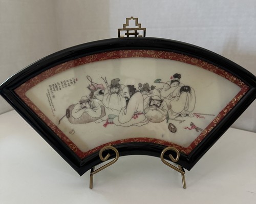 PLACA CHINA ENCRE DE CHINA FORMA ABANICO PINTADA A MANO MARCADA (Ver Fotos) - Imagen 11 de 15