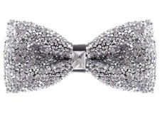 Rhinestone Bow Ties for Men - Pre Tied Sequin Bowties Men with Jewels - Silver