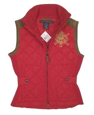 NEW Polo Ralph Lauren Womens Equestrian Quilted Vest! XS Red