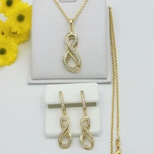 14K Gold Plated Set Necklace - Earrings - Infinity Lemniscate.  Eternal Love