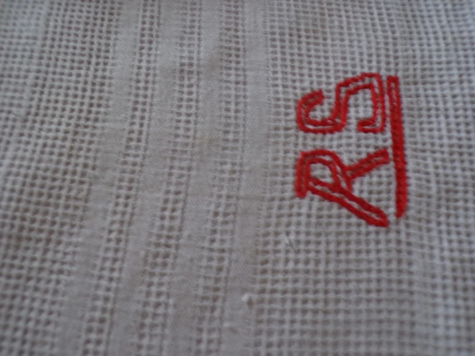 Linge ancien Serviette toilette nid d'abeille coton blanc liteaux   et franges - Photo 4/4