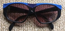 Vintage Heavy Plastic Black Blue Large Frame Retro Funky Sunglasses Shades
