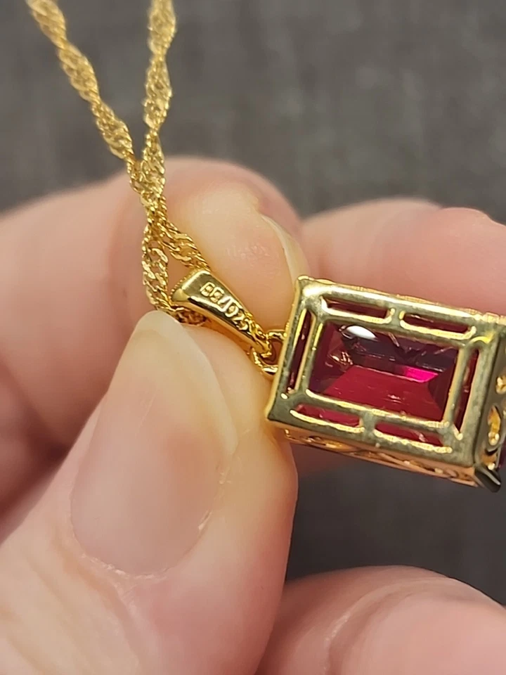 Red Lab Created Ruby 18k Yellow Gold Over 925 Ring, Pendant & Earrings - Image 4 of 4