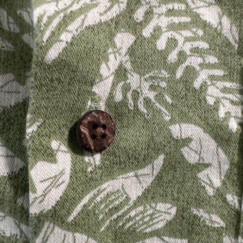 LL Bean Hawaiian Shirt Mens Tiki Button Up Green Medium Med M Short Sleeve - Picture 5 of 10