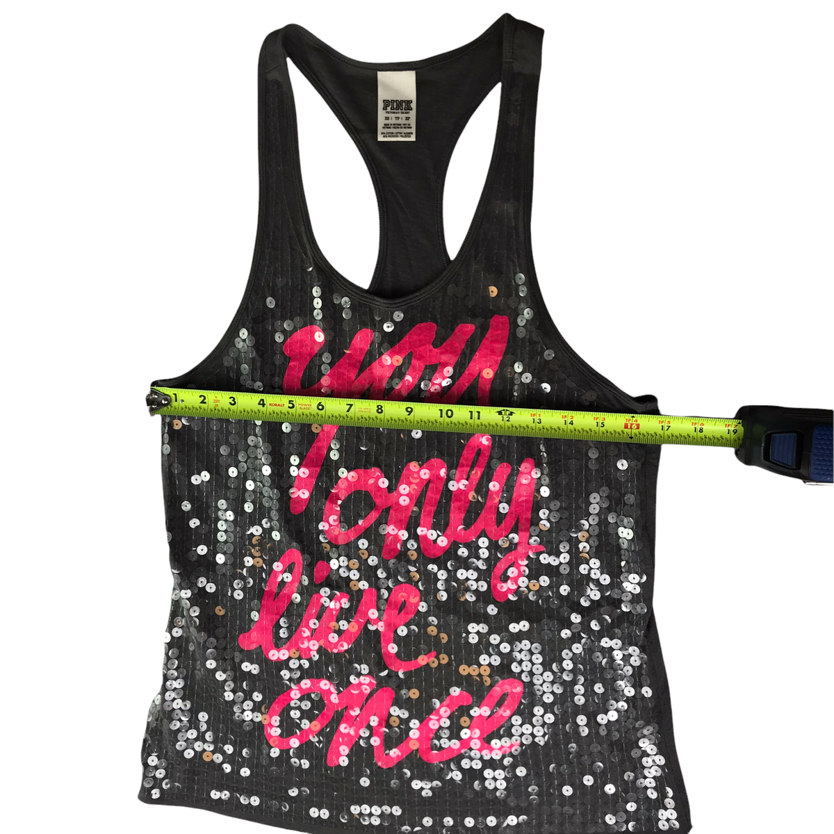 Victoria's Secret Tank Top Racerback. Gray. PINK. Sequins You Only