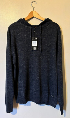 Threadbare Bridgenorth Cotton Knitted Hoodie Large BNWT RRP £50 Space-dye Navy