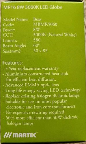 Downlight Led MR16 Globe Bulb 5000k 580 Lumens 60° Angle 8w Size 50x83 mm - 5 Pk - Picture 6 of 8