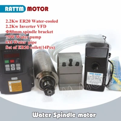 RATTM MOTOR 【EU】2.2KW Water Cooled Spindle Motor ER20 CNC Kit+VFD Driver+Clamp+Pump+Collet