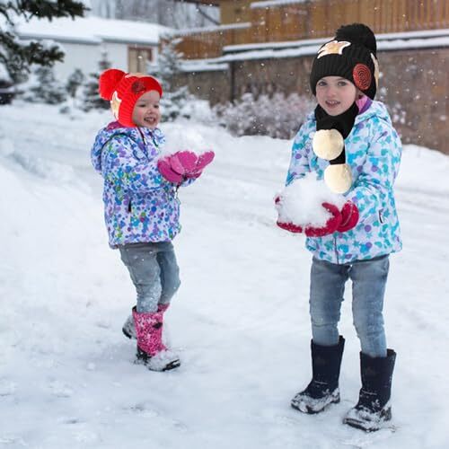 Christmas Winter Kids Beanie Hat Scarf Gloves Set, Xmas Elk Antlers Hat Black - Picture 4 of 7