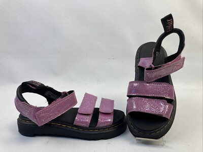 Dr. Martens Klaire J Unisex Kids Dark Pink Glitter Strappy Sandal Size 1 EUC
