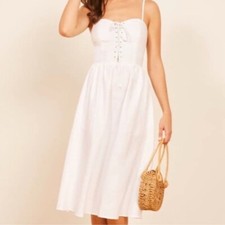 Reformation Serena Linen Midi Dress in White Size 4
