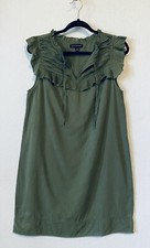 Banana Republic Dress Womens 8 Olive Green Flutter Sleeve Tie Neck Ruffle Boho