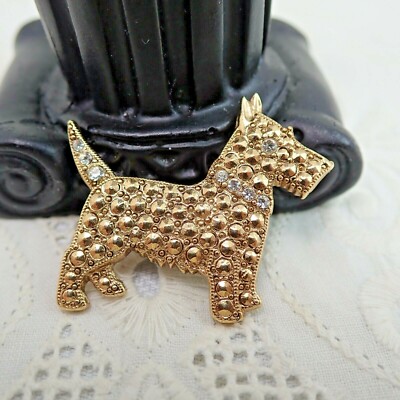 Vintage 1990's Illusion Marcasite Clear Rhinestone Terrier Dog Brooch by 1928