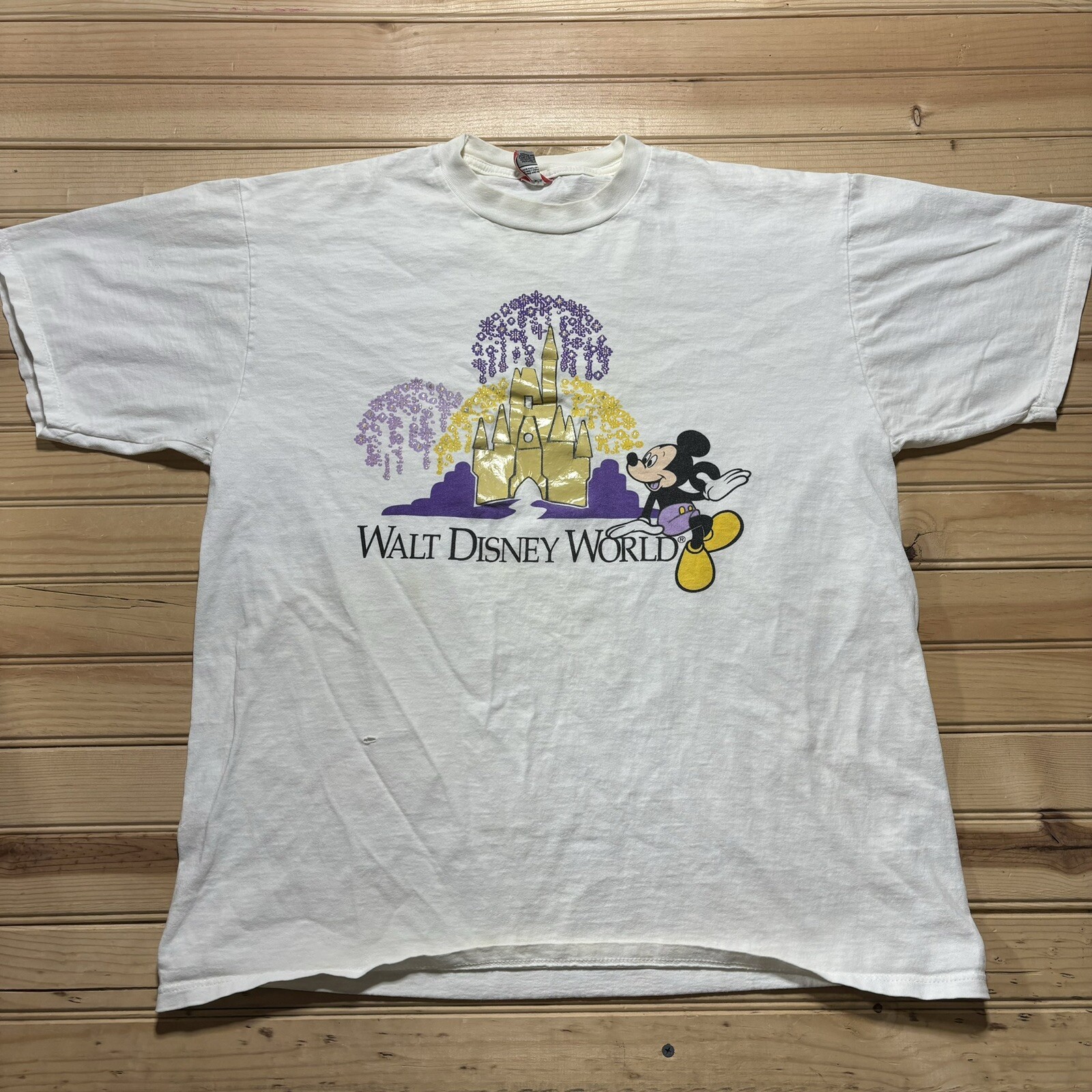 Vintage 90s Walt Disney World Mickey Mouse Golden Castle Shirt Size Large