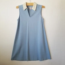 Nanette Lepore Womens 6 Sleeveless Shift Dress Peter Pan Lace Collar A-line Blue