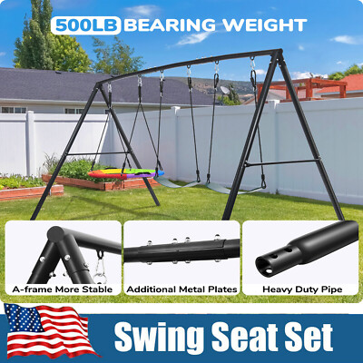 500lb Metal Swing Set for Kids Outdoor Playground Heavy Duty Frame Three Swings