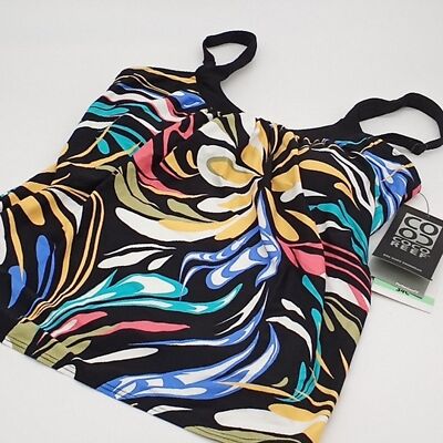 Coco Reef Tankini Womens 34C Retro Swirl Ultra Fit Bra-Sized Underwire Top Black