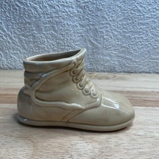 Vintage Signed Beige Ceramic Porcelain Baby Bootie Shoe Figurine Boot Decoration