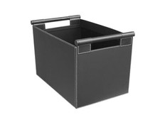 Holzkorb Lederkorb schwarz Henriette mit massiven Holzgriffen Kaminholz Korb