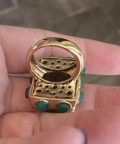 Gold Vermeil 23mm x 19mm Labradorite & Green Gemstone Bold Statement Ring - Picture 6 of 16