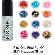 Stargazer - Fix Gel Fixative Body Glue -  plus FREE pot of 2mm HEXAGON GLITTER