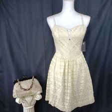 NWT Guess Size 8 Ivory Linear Dot Lace Sleeveless Cross Back Sun Dress MSRP $98