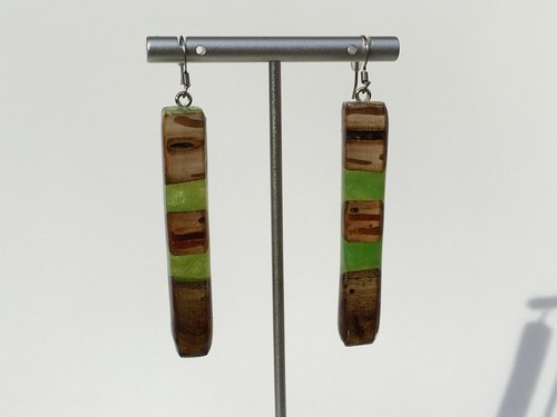 JJ Starr Long Apple Green Resin and Driftwood Crystal Drop Earrings - Picture 9 of 9